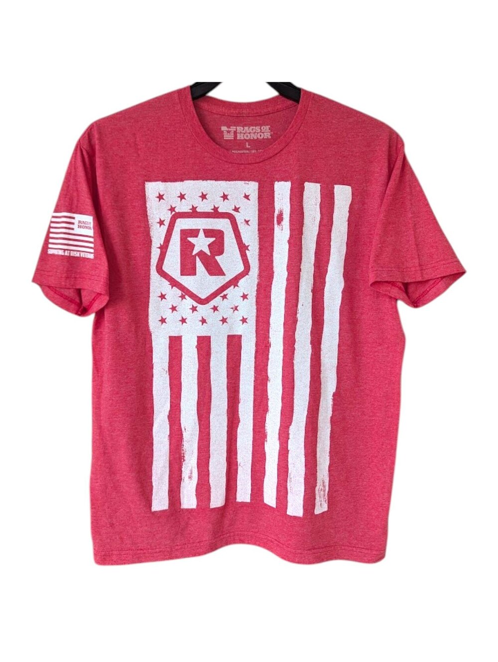 Rags of Honor T-Shirt Mens L Red Distressed American Flag Graphic Tee 22x28